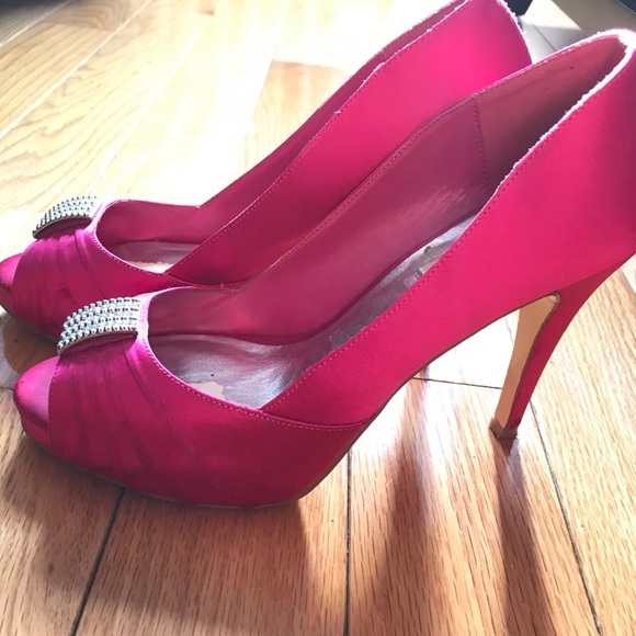 Shoes - Pink heels with silver accents.